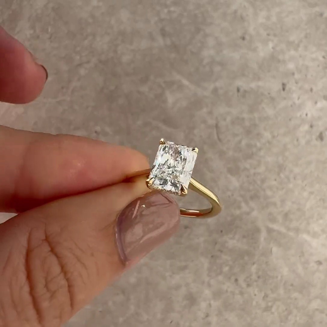 2.20tcw Radiant Lab Grown Diamond Cathedral Hidden Halo Engagement Ring | IGI Certified