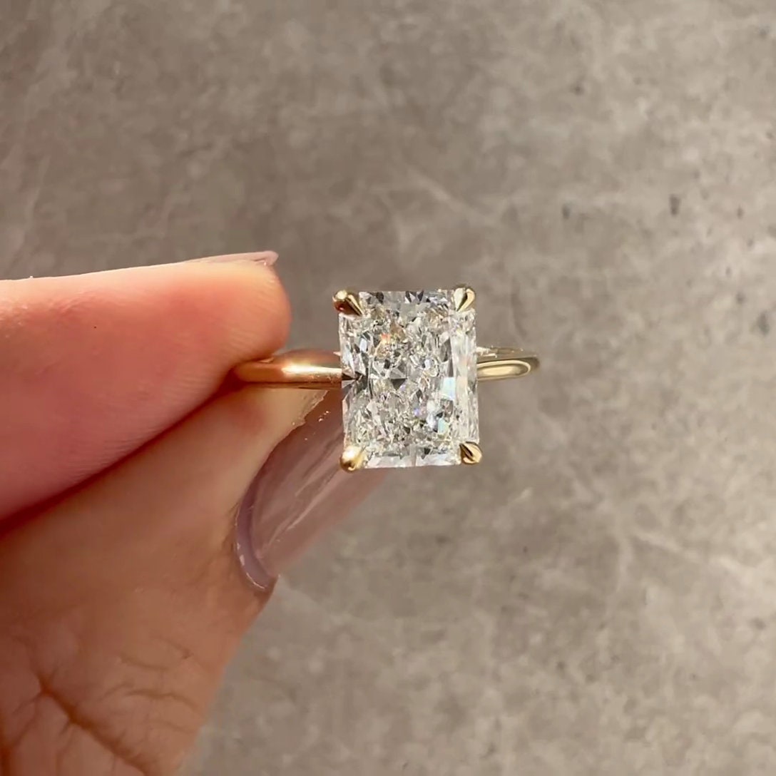 2.20tcw Radiant Lab Grown Diamond Cathedral Hidden Halo Engagement Ring | IGI Certified