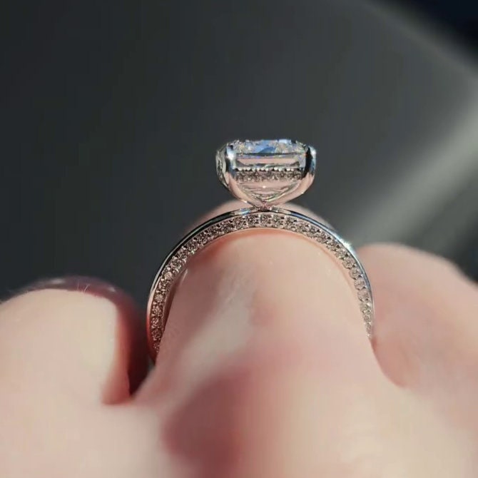 Radiant Cut 4.50tcw Lab Diamond Ring | Rose Gold | IGI Certified | Hidden Halo Design