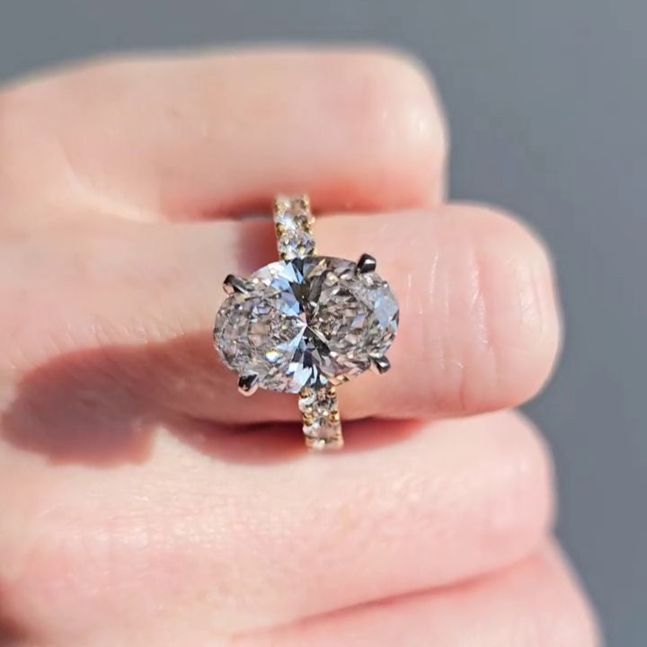 4.50tcw Oval Lab Diamond Engagement Ring | Scalloped Pavé | Two-Tone Gold | IGI Certified