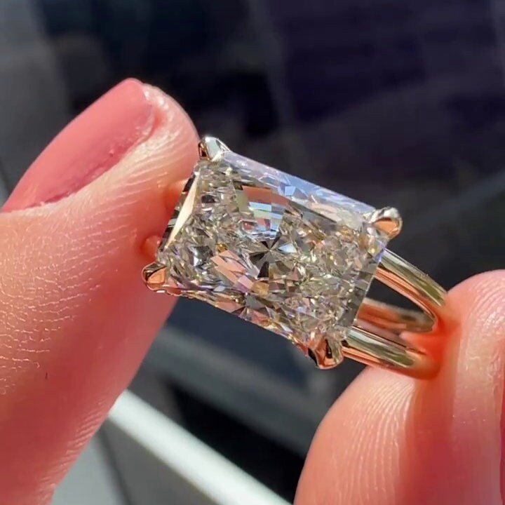 Radiant 2.70tcw Lab Diamond East-West Engagement Ring | IGI Certified | Rose Gold