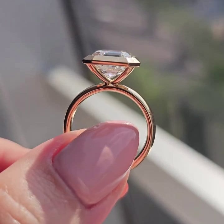 4.00ct Asscher Lab Grown Diamond Bezel Set Engagement Ring | D-E-F Color | VVS-VS | IGI Certified