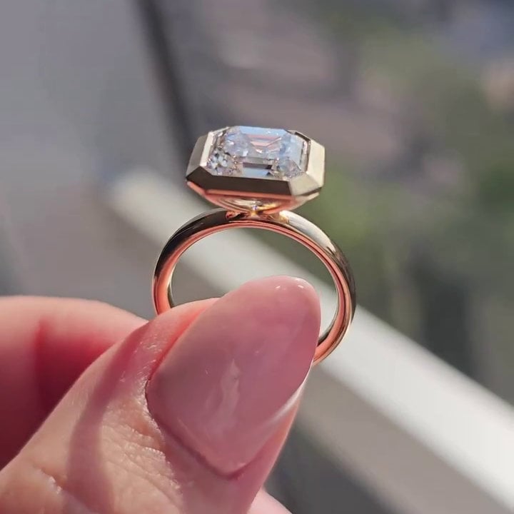 4.00ct Asscher Lab Grown Diamond Bezel Set Engagement Ring | D-E-F Color | VVS-VS | IGI Certified