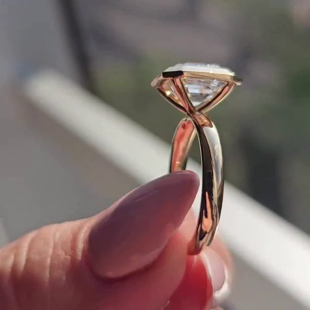 4.00ct Asscher Lab Grown Diamond Bezel Set Engagement Ring | D-E-F Color | VVS-VS | IGI Certified