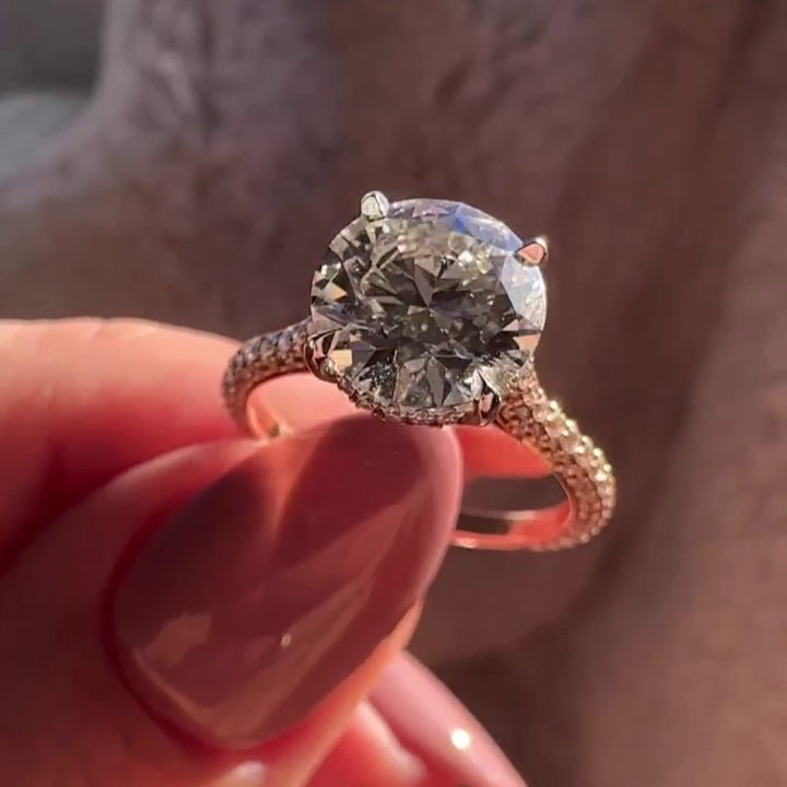 3.20tcw Lab Diamond Round Cathedral Engagement Ring | Two Tone | IGI Certified