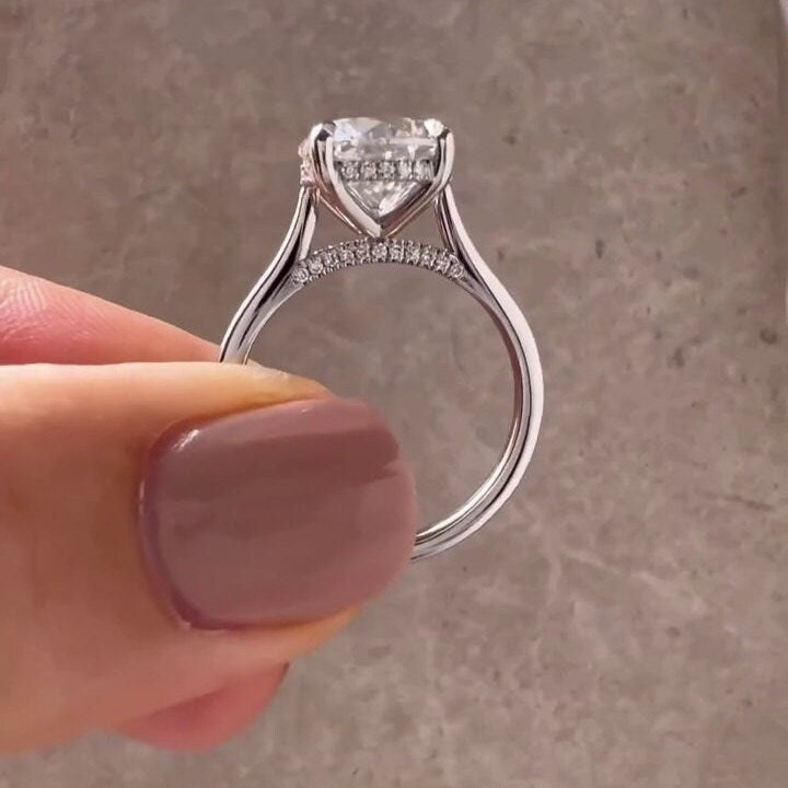 3.20ctw Round Lab Grown Diamond Hidden Halo Engagement Ring | IGI Certified | Custom Gold & Platinum