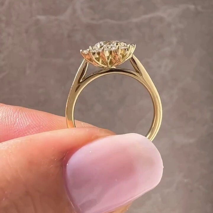 Round 1.00tcw Lab Diamond Cathedral Halo Engagement Ring | 0.70ct Center | IGI Certified