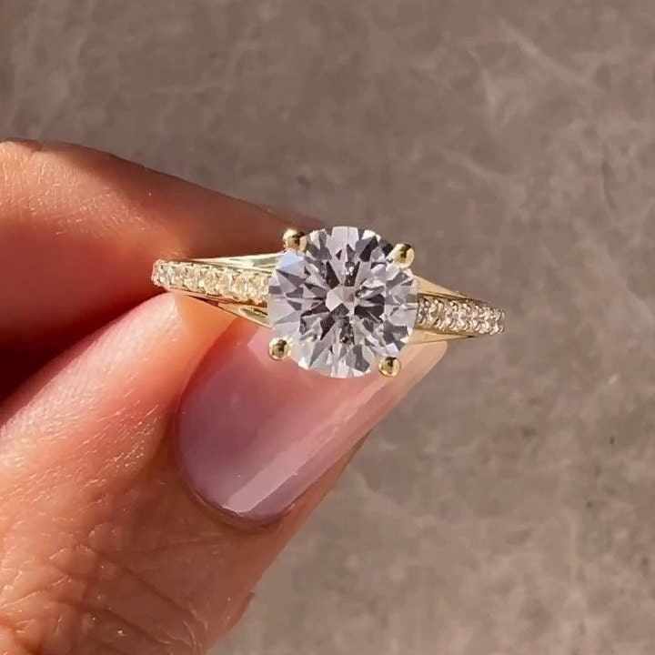 1.40tcw Lab Grown Round Diamond Cathedral Pavé Ring | IGI Certified | Custom Gold Options