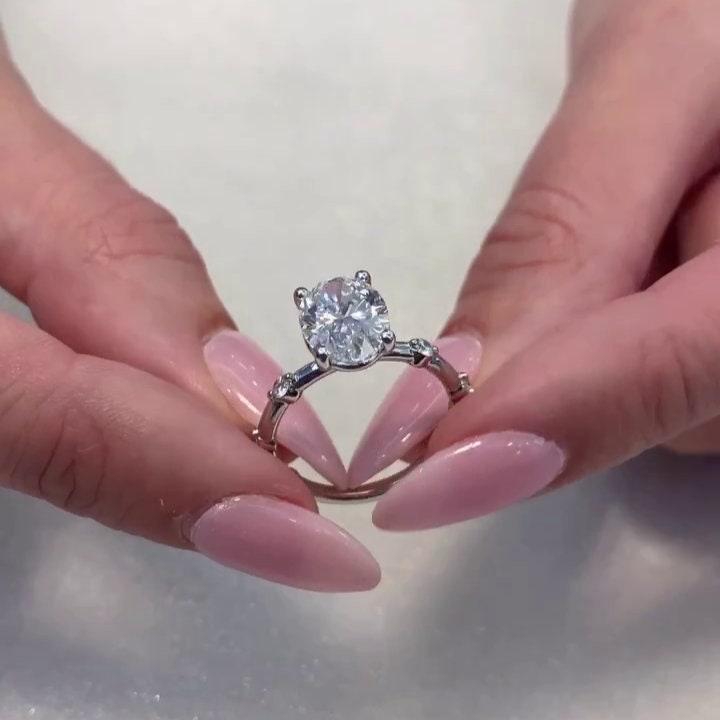 2.50ct Oval Lab Grown Diamond Engagement Ring | Pavé Setting | IGI Certified | White or Rose Gold