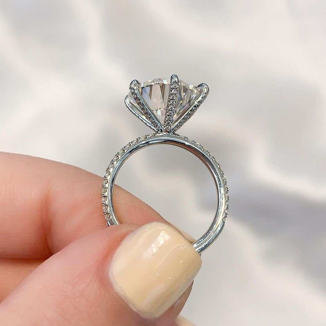 Round 5.80tcw Lab Grown Diamond Engagement Ring | Solitaire Pave Set | IGI Certified | D-E-F VVS–VS