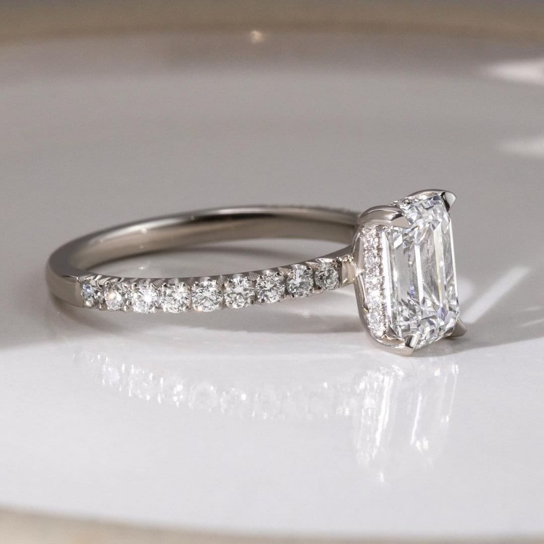 2.20tcw Emerald Lab Diamond Hidden Halo Pavé Ring | IGI Certified | White Gold