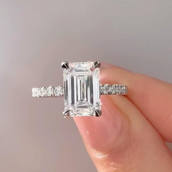 2.20tcw Emerald Lab Diamond Hidden Halo Pavé Ring | IGI Certified | White Gold