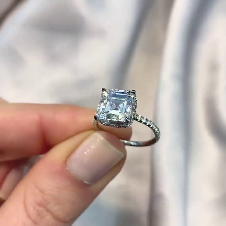 Asscher 4.00tcw Lab Diamond Hidden Halo Ring | IGI Certified D-E-F VVS–VS