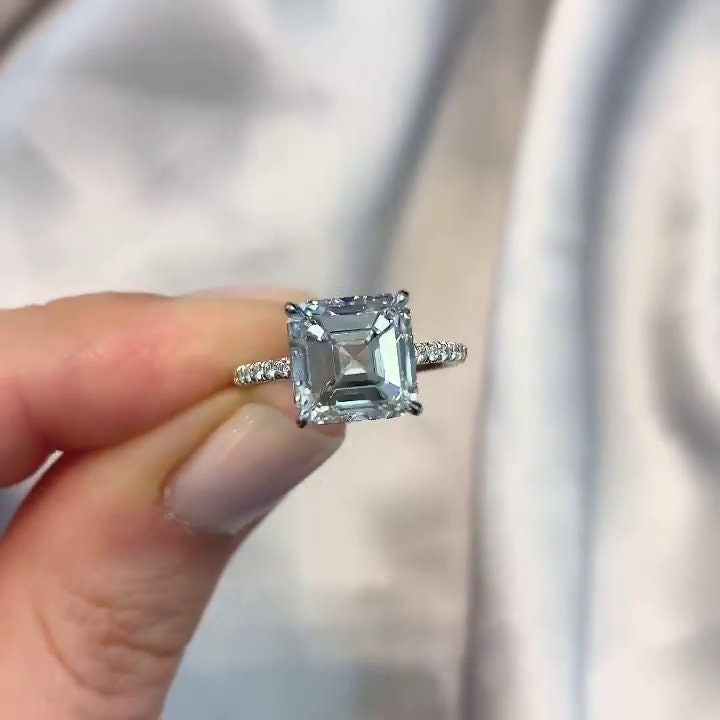 Asscher 4.00tcw Lab Diamond Hidden Halo Ring | IGI Certified D-E-F VVS–VS