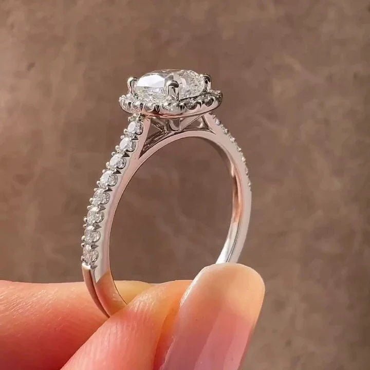 1.50ct Cushion Lab Grown Diamond Halo Engagement Ring | Cathedral Setting | IGI Certified