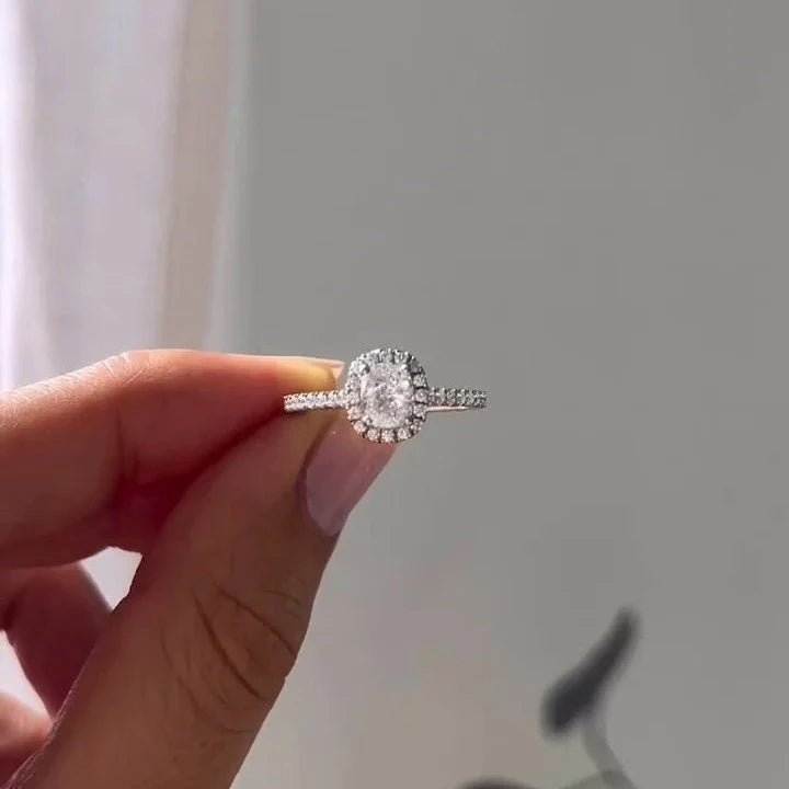 1.50ct Cushion Lab Grown Diamond Halo Engagement Ring | Cathedral Setting | IGI Certified