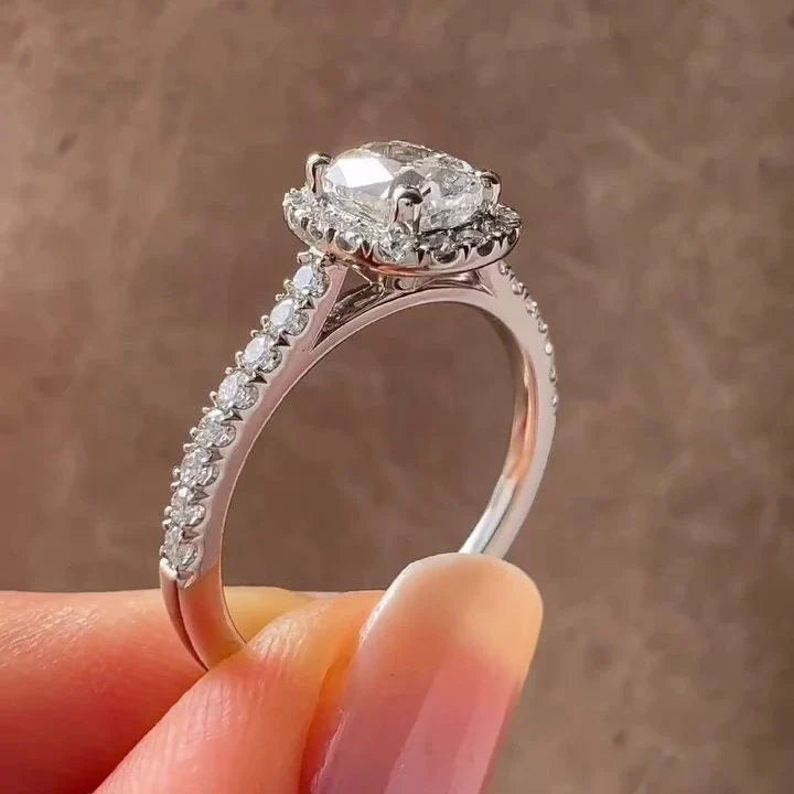 1.50ct Cushion Lab Grown Diamond Halo Engagement Ring | Cathedral Setting | IGI Certified