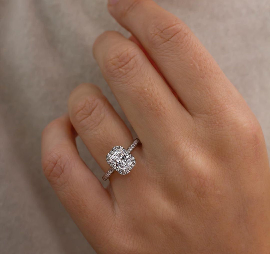 Radiant 1.80tcw Lab Diamond Halo Pave Engagement Ring | IGI Certified D-E-F VVS–VS