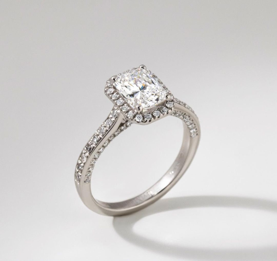 Radiant 1.80tcw Lab Diamond Halo Pave Engagement Ring | IGI Certified D-E-F VVS–VS