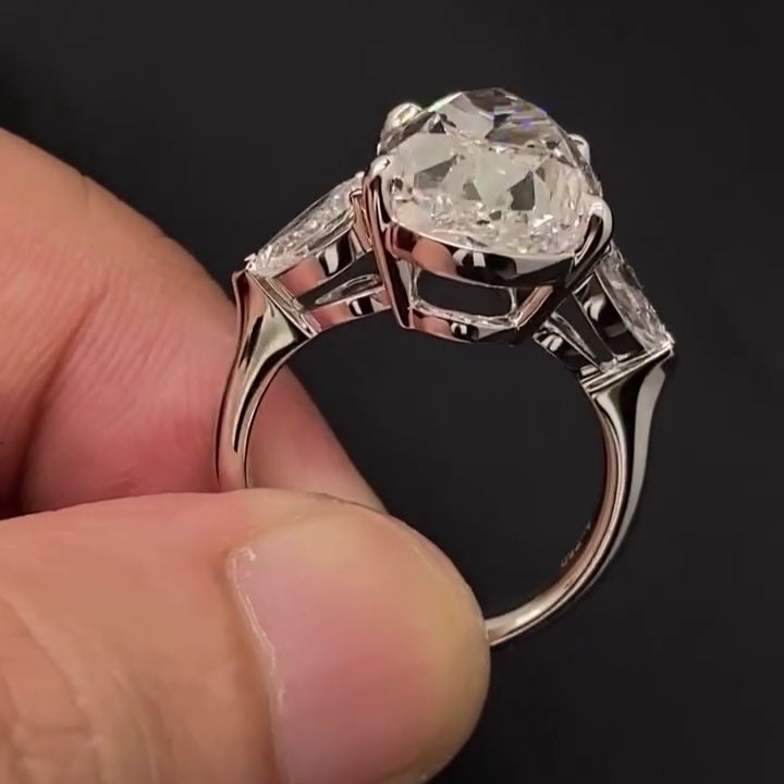 Pear 10.00tcw Lab Diamond Cathedral Three Stone Ring | IGI Certified DEF VVS–VS