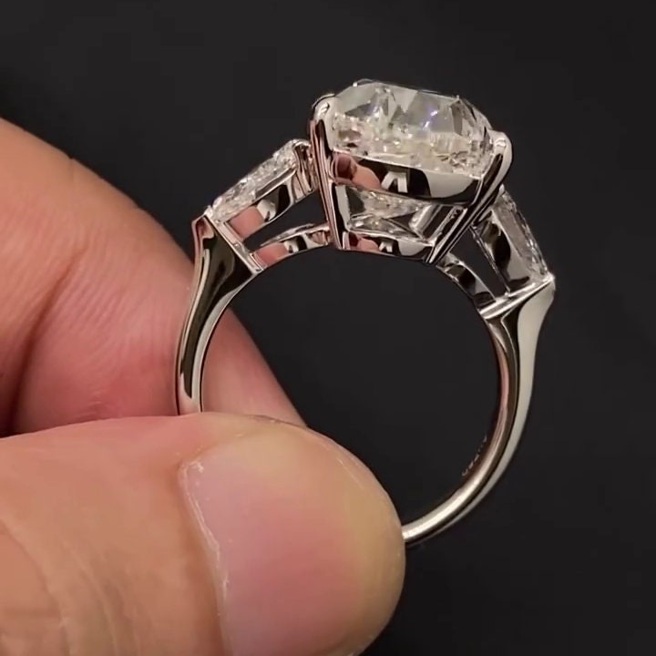 Pear 10.00tcw Lab Diamond Cathedral Three Stone Ring | IGI Certified DEF VVS–VS