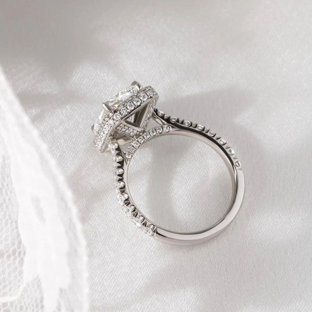 Radiant 2.70tcw Lab Diamond Halo Cathedral Ring | IGI Certified | DEF VVS–VS | Custom Gold