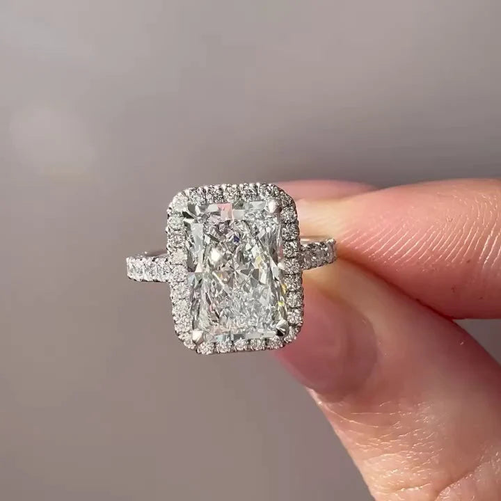 Radiant 2.70tcw Lab Diamond Halo Cathedral Ring | IGI Certified | DEF VVS–VS | Custom Gold