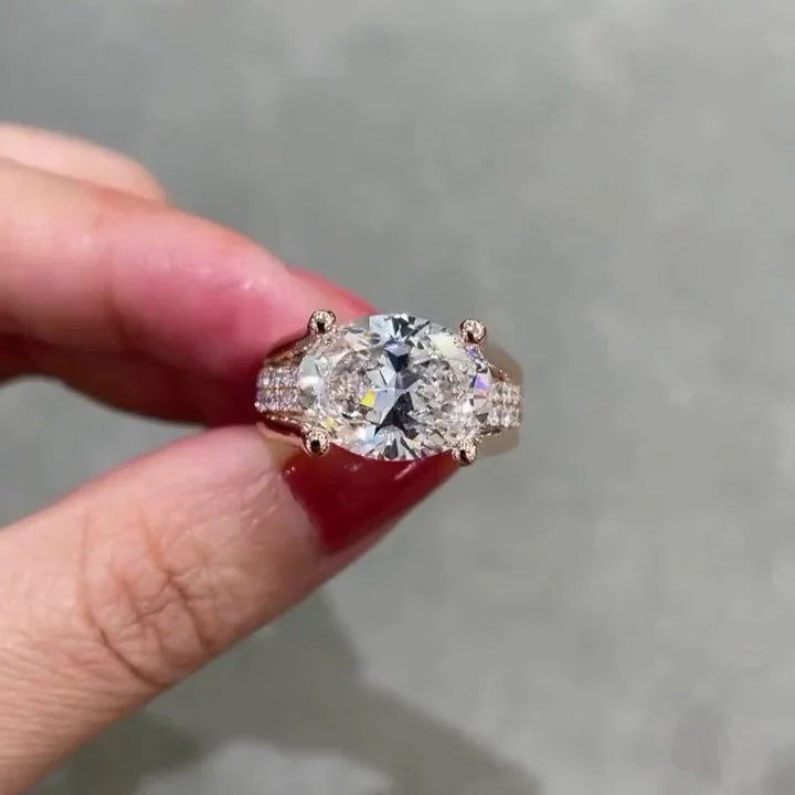 Oval 8.50tcw Lab Grown Diamond East-West Tension Style Engagement Ring, E-F Color, VVS-VS Clarity