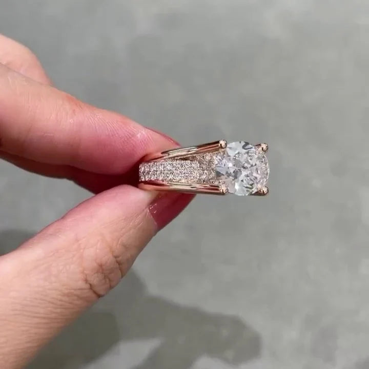 Oval 8.50tcw Lab Grown Diamond East-West Tension Style Engagement Ring, E-F Color, VVS-VS Clarity