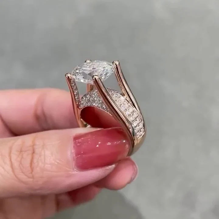 Oval 8.50tcw Lab Grown Diamond East-West Tension Style Engagement Ring, E-F Color, VVS-VS Clarity