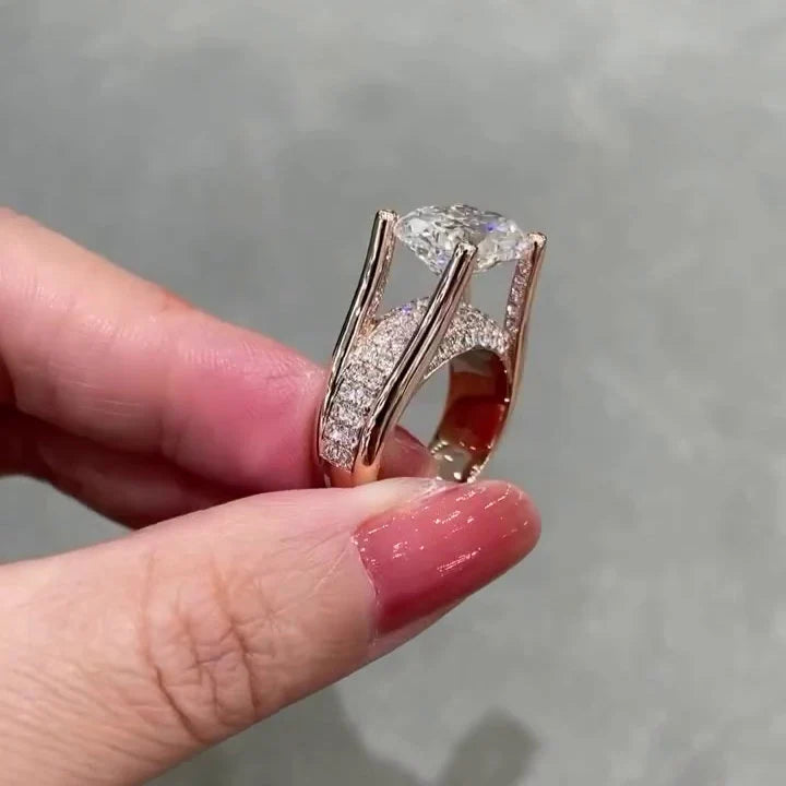 Oval 8.50tcw Lab Grown Diamond East-West Tension Style Engagement Ring, E-F Color, VVS-VS Clarity