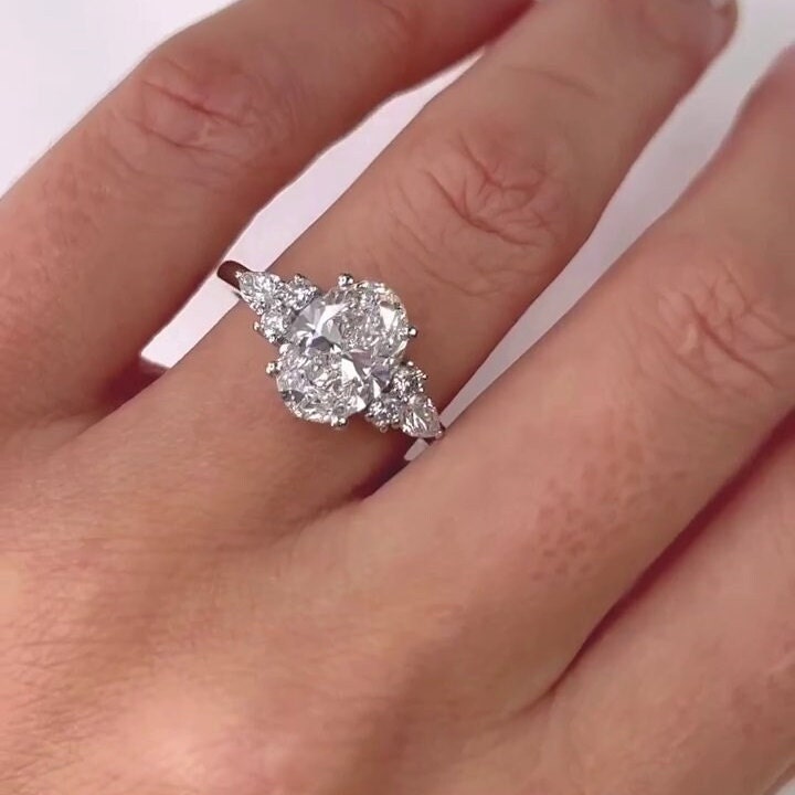 4.00tcw Oval Lab Diamond Six Side Stone Ring | 3.00ct Center | IGI Certified D-E-F VVS–VS