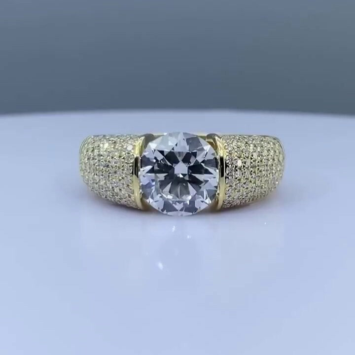 3.00ct Men’s Lab Grown Diamond Tension Pavé Ring | IGI Certified | Yellow Gold | VVS–VS Clarity