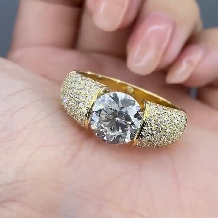 3.00ct Men’s Lab Grown Diamond Tension Pavé Ring | IGI Certified | Yellow Gold | VVS–VS Clarity