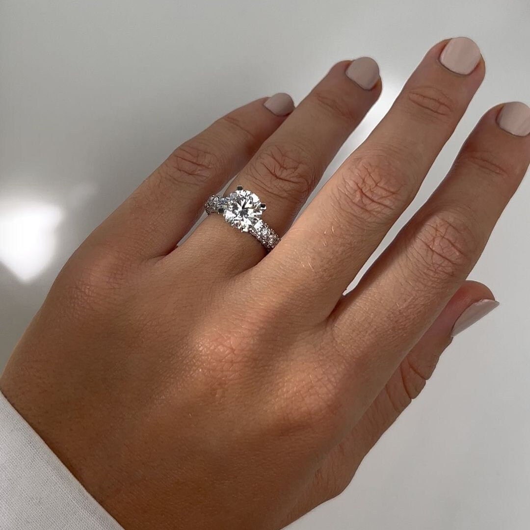 4.80tcw Lab Diamond Engagement Ring | Hidden Halo + Pavé Band | 2.80ct Round Center | IGI