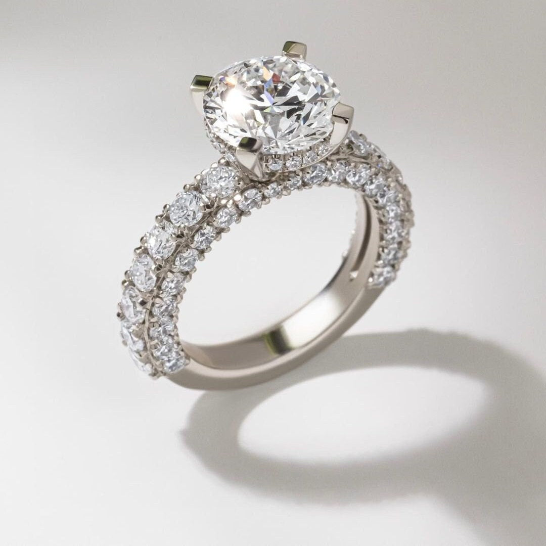 4.80tcw Lab Diamond Engagement Ring | Hidden Halo + Pavé Band | 2.80ct Round Center | IGI