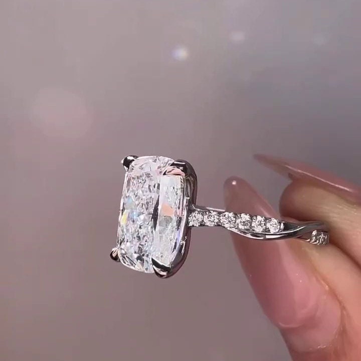 3.30tcw Cushion Lab Diamond Twisted Band Engagement Ring | D-E-F VVS–VS | IGI Certified