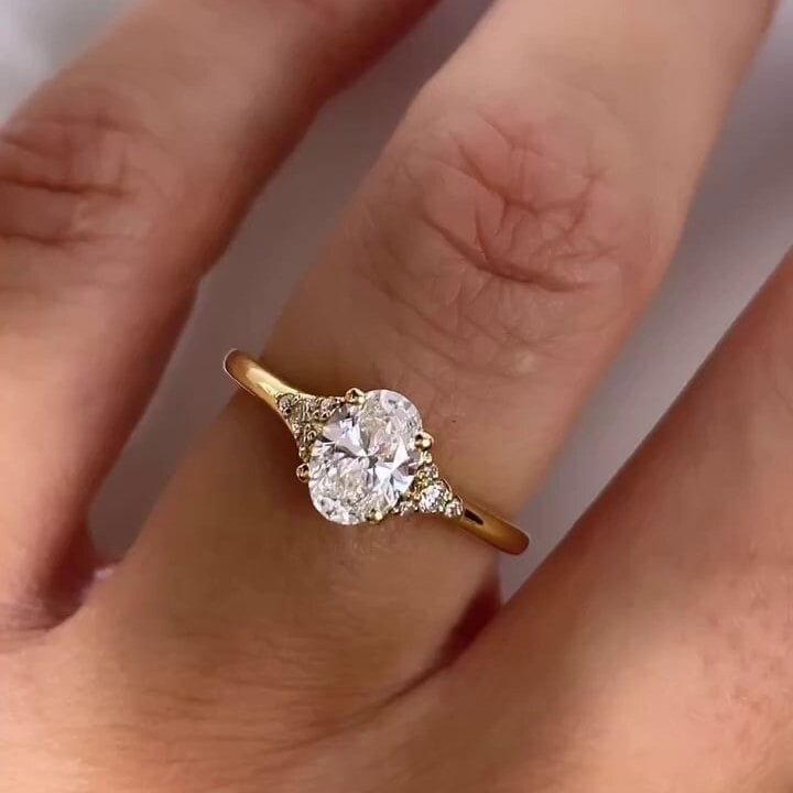 Oval 1.15tcw Lab Diamond Cathedral Side Stone Ring | IGI Certified | D-E-F | VVS–VS