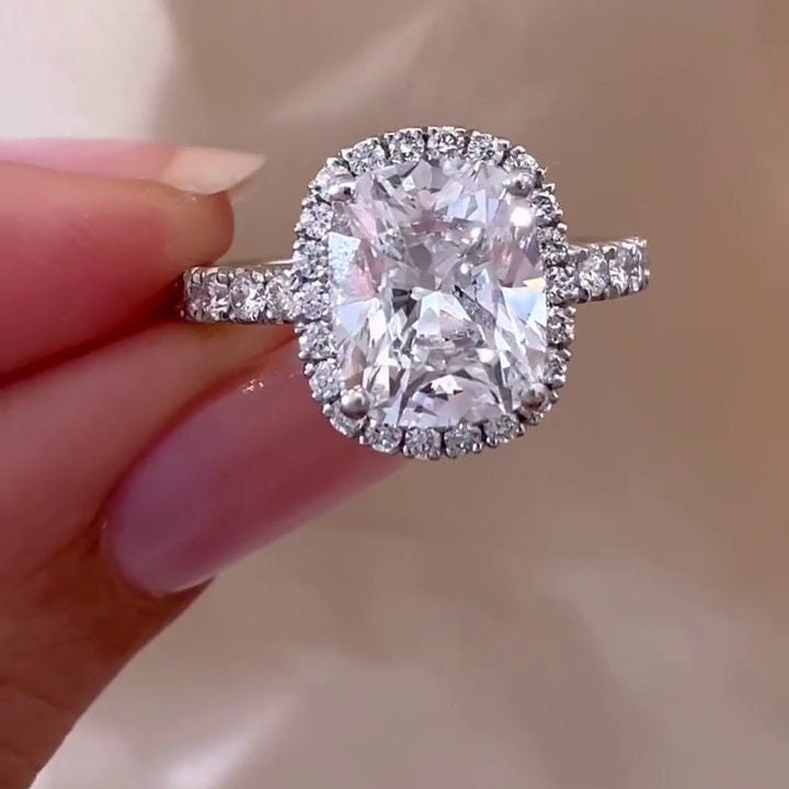 2.60ct Cushion Lab Grown Diamond Halo Engagement Ring | Pavé Band | IGI Certified | White Gold