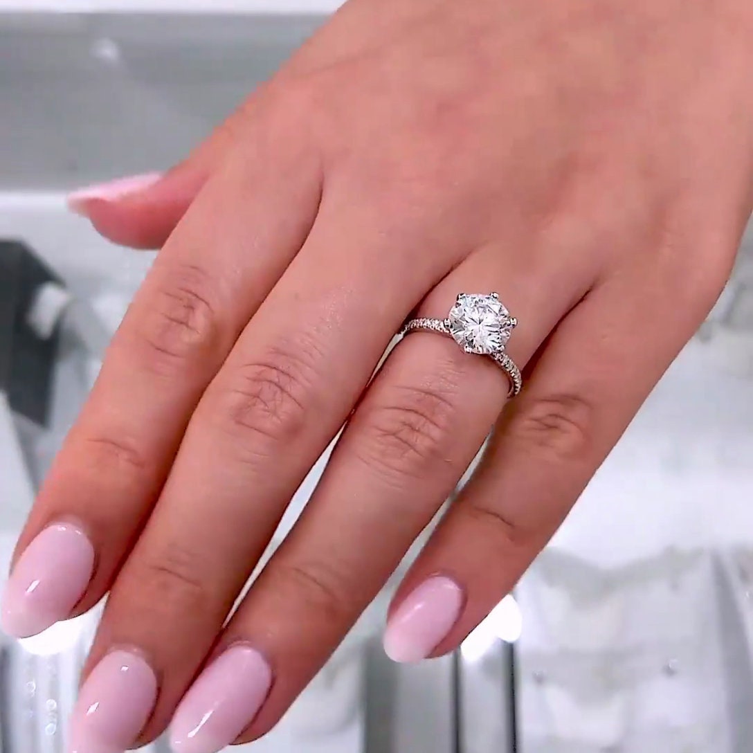 1.50tcw Round Lab Diamond Pave Engagement Ring | IGI Certified | White Gold | Solitaire with Accents