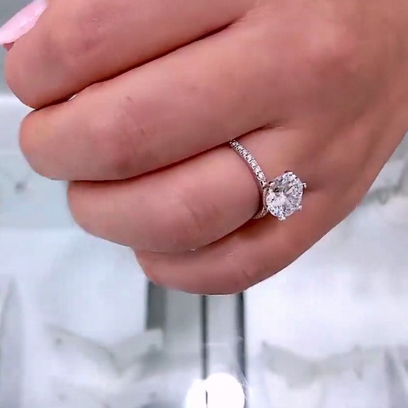 1.50tcw Round Lab Diamond Pave Engagement Ring | IGI Certified | White Gold | Solitaire with Accents