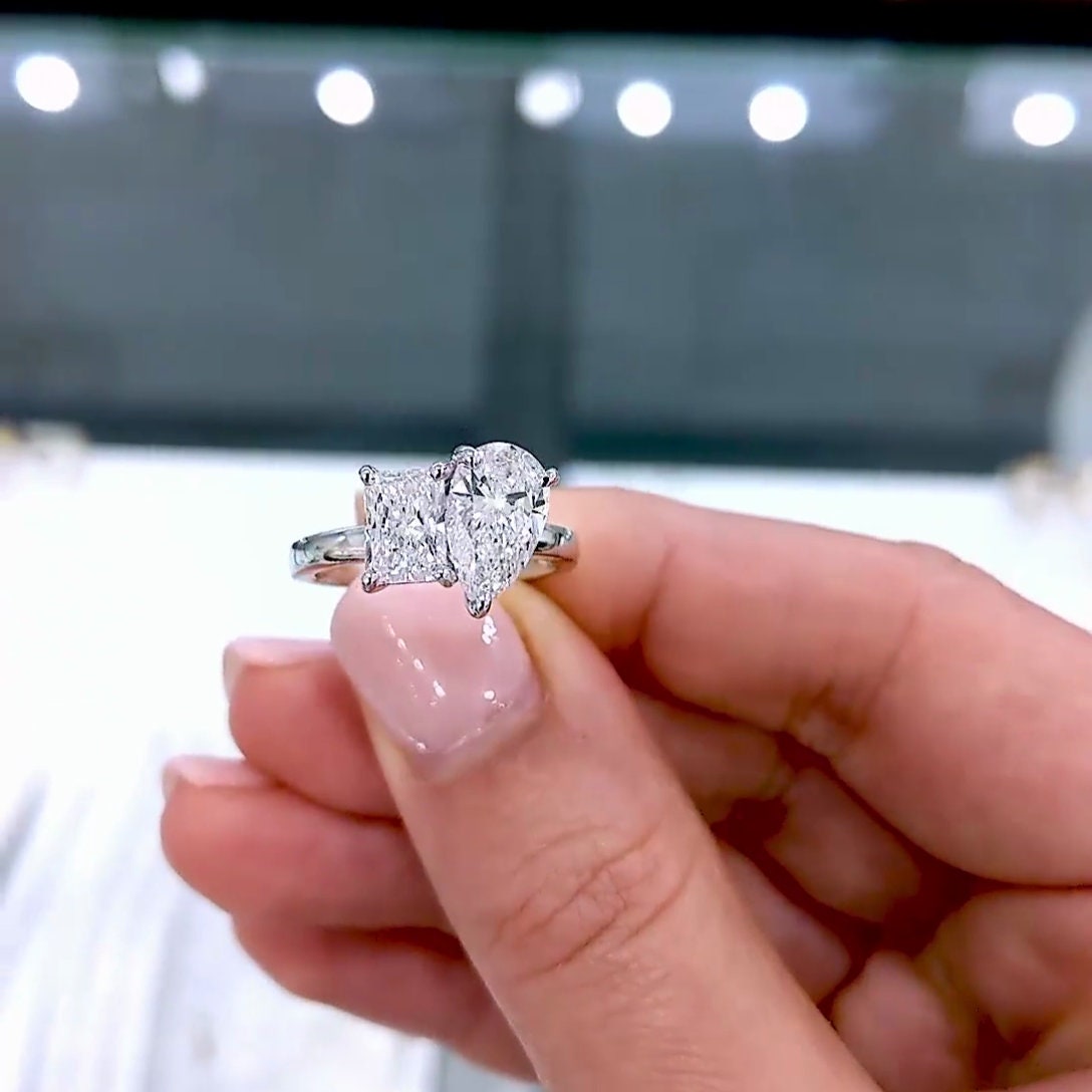 Pear & Radiant 3.50tcw Lab Diamond Toi Et Moi Ring | IGI Certified | Custom Gold Engagement Ring