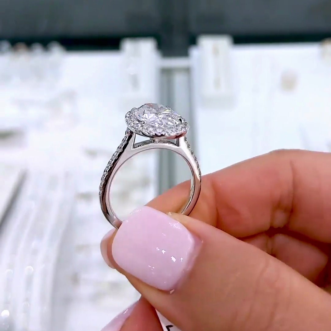 Oval 4.30tcw Lab Diamond Cathedral Halo Ring | IGI Certified | DEF VVS–VS