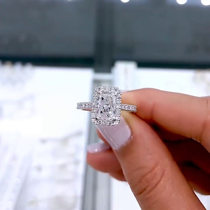 Radiant 2.40tcw Lab Diamond Cathedral Halo Ring | Brilliant IGI-Certified Elegance