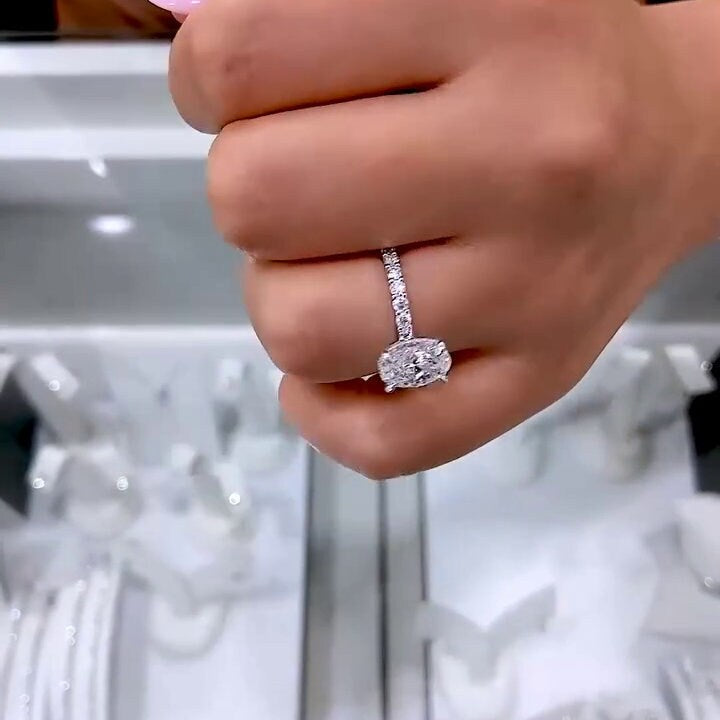 2.30tcw Oval Lab Diamond Engagement Ring | Hidden Halo & Pave Band | IGI Certified | White Gold