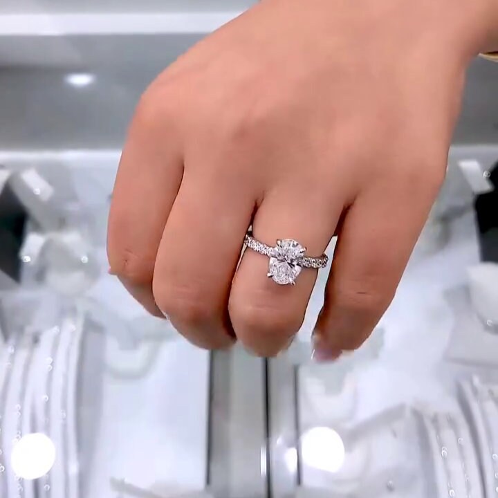 2.30tcw Oval Lab Diamond Engagement Ring | Hidden Halo & Pave Band | IGI Certified | White Gold
