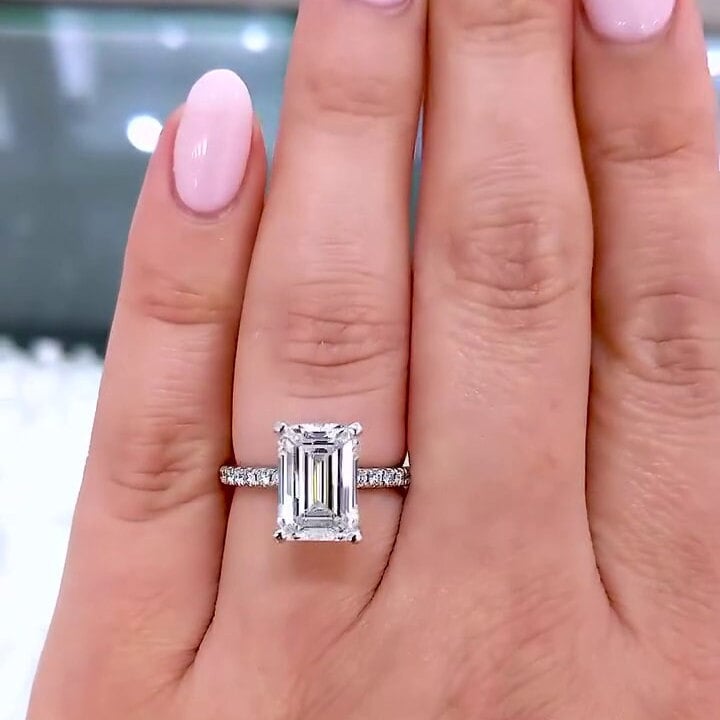 4.00tcw Emerald Lab Diamond Hidden Halo Pavé Ring | IGI Certified | Yellow Gold