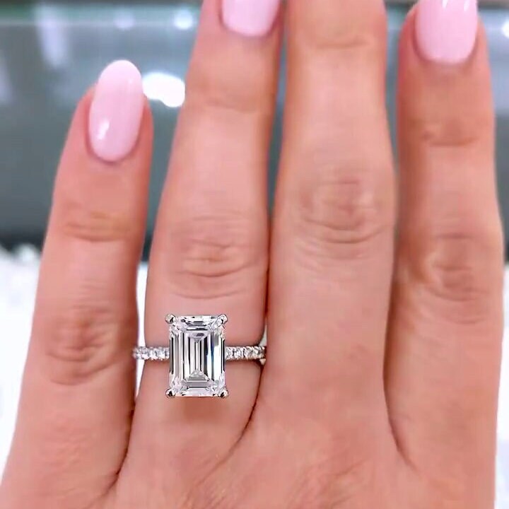 4.00tcw Emerald Lab Diamond Hidden Halo Pavé Ring | IGI Certified | Yellow Gold