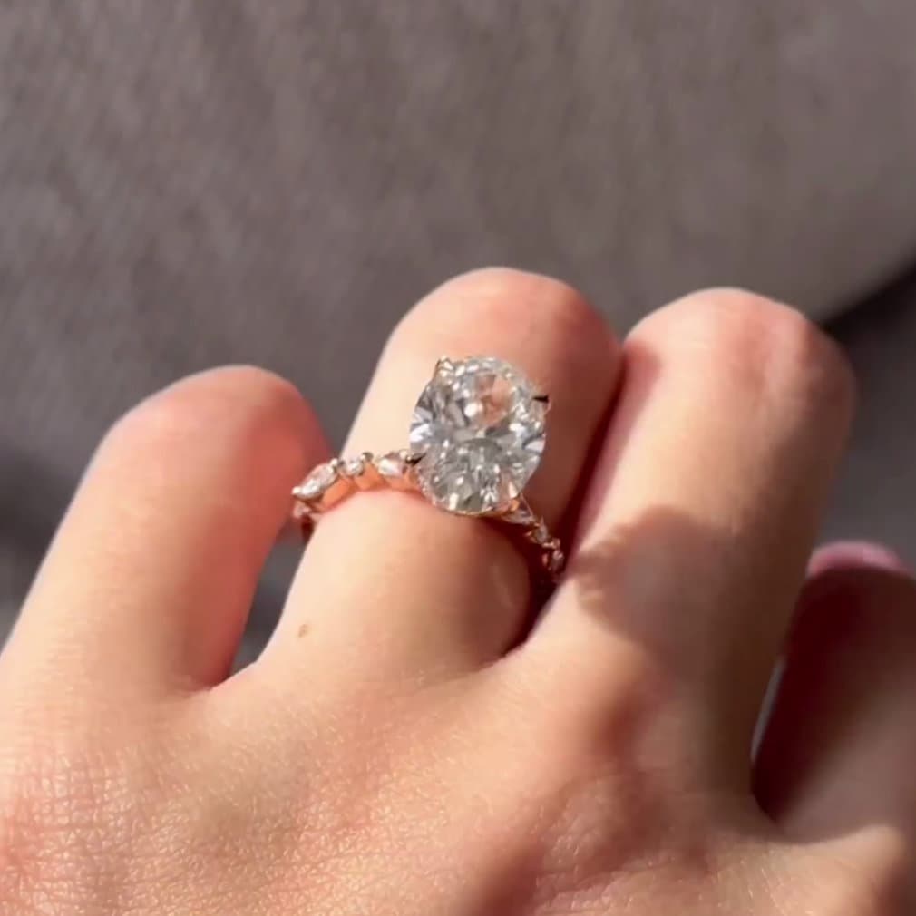 Oval 4.30tcw Lab Diamond Engagement Ring | Marquise And Round Pave | IGI Certified