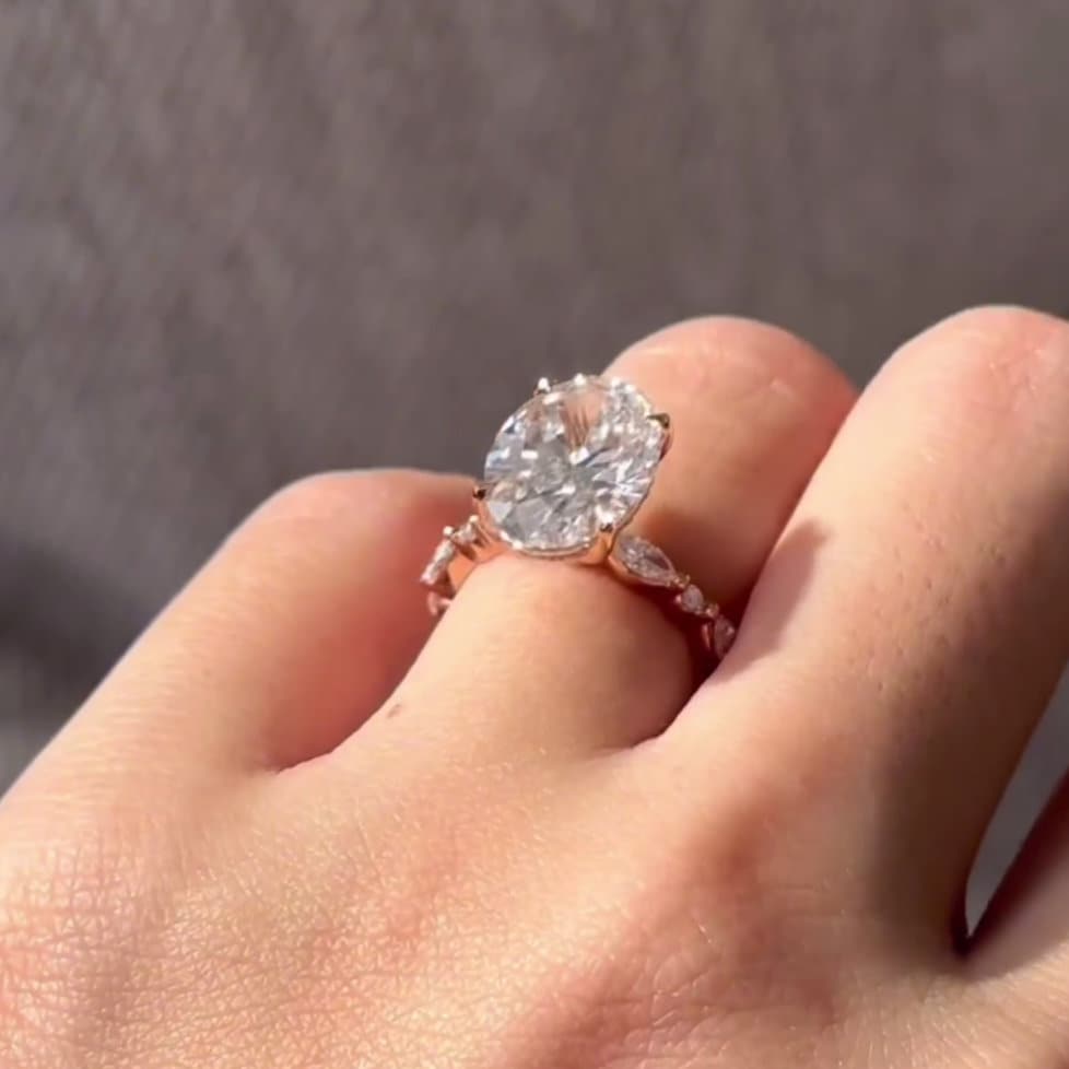 Oval 4.30tcw Lab Diamond Engagement Ring | Marquise And Round Pave | IGI Certified